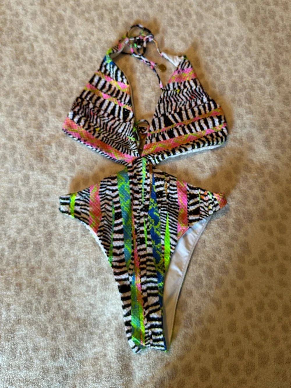 Luli Fama Cutout One Piece Swimsuit Multicolor Animal Print Women’s Large